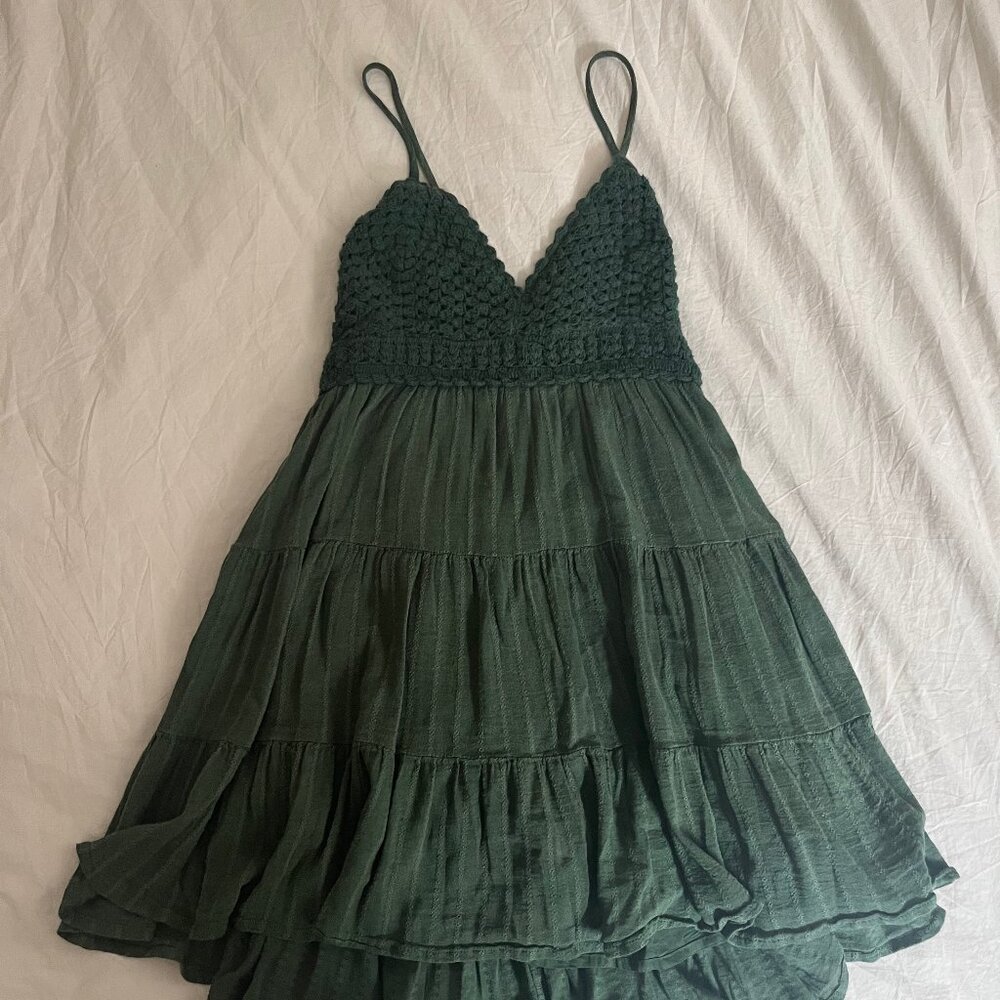 Aerie Crochet Mini Dress Dark Green